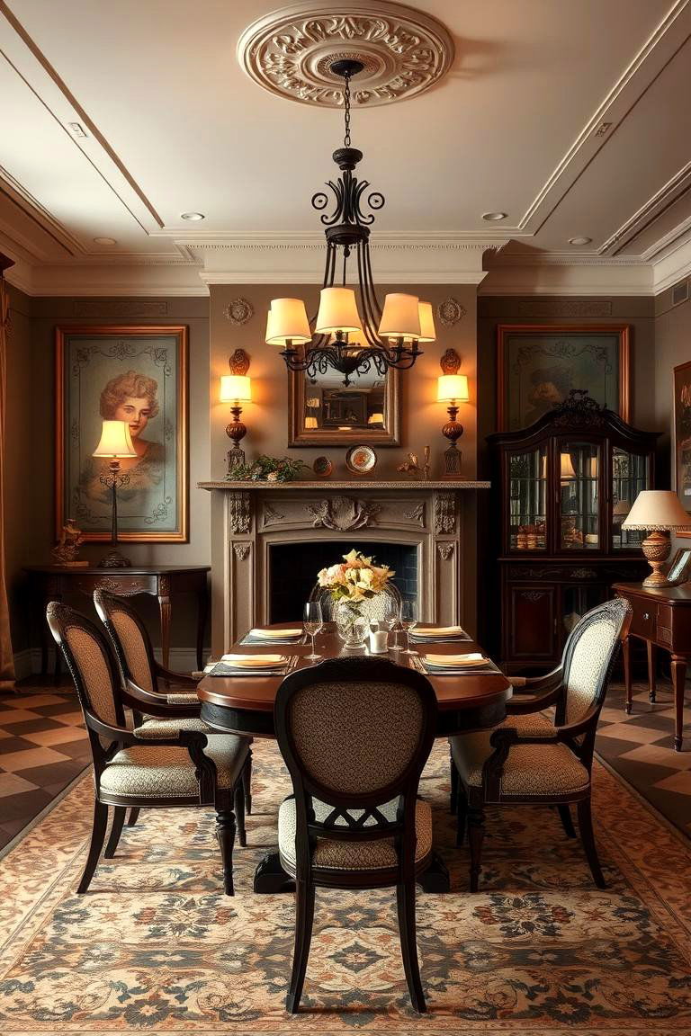 Vintage Inspired Dining with Fireplace - 24 Dining Room With Fireplace Ideas