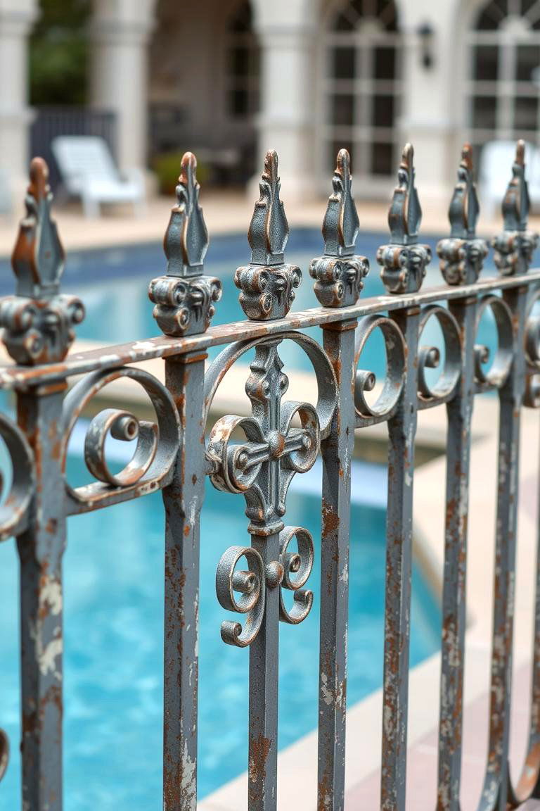 Vintage Inspired Iron Fence - 24 Pool Fence Ideas