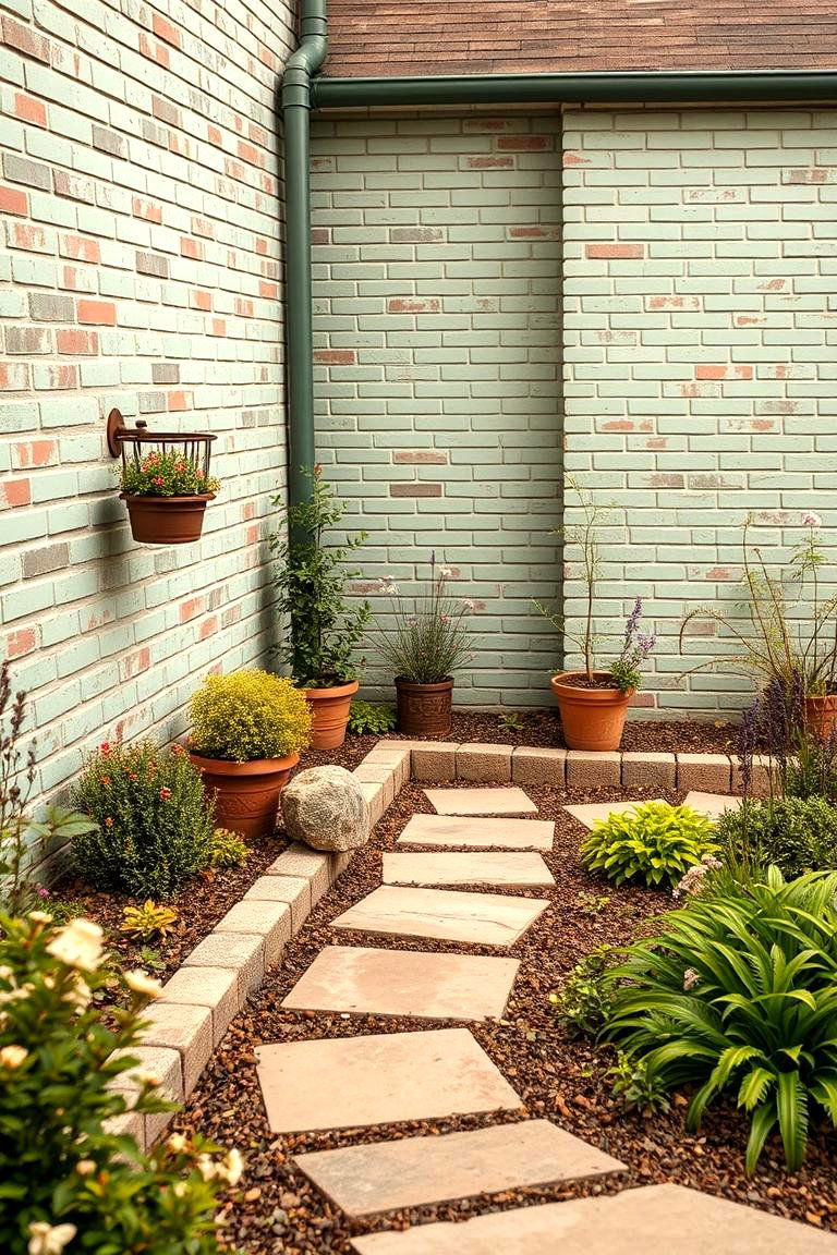 Vintage Inspired Landscape Integration - 24 Sage Green Painted Brick House Ideas