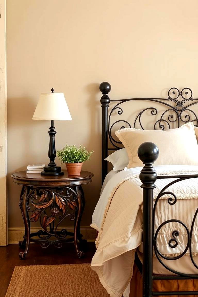 Vintage Iron Bedside Tables - 24 Rust Bedroom Ideas