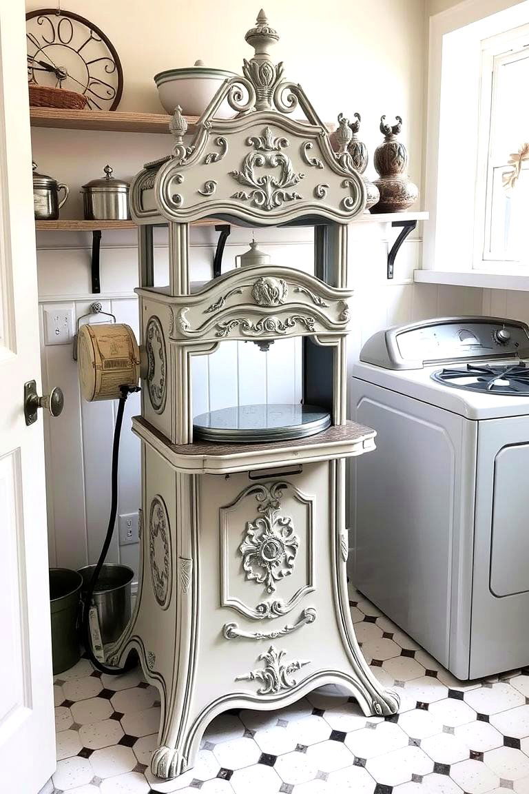 Vintage Iron Press Display - 24 Vintage Laundry Room Decor Ideas