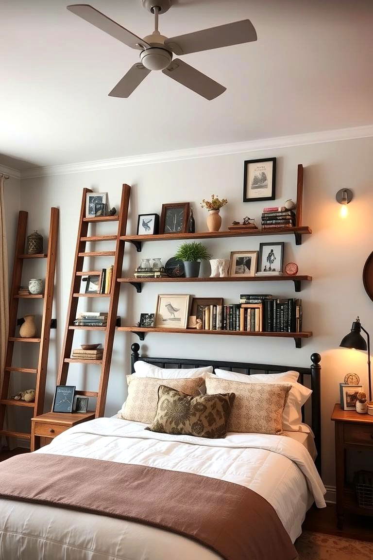 Vintage Ladder Shelves - 24 Bedroom Shelving Ideas