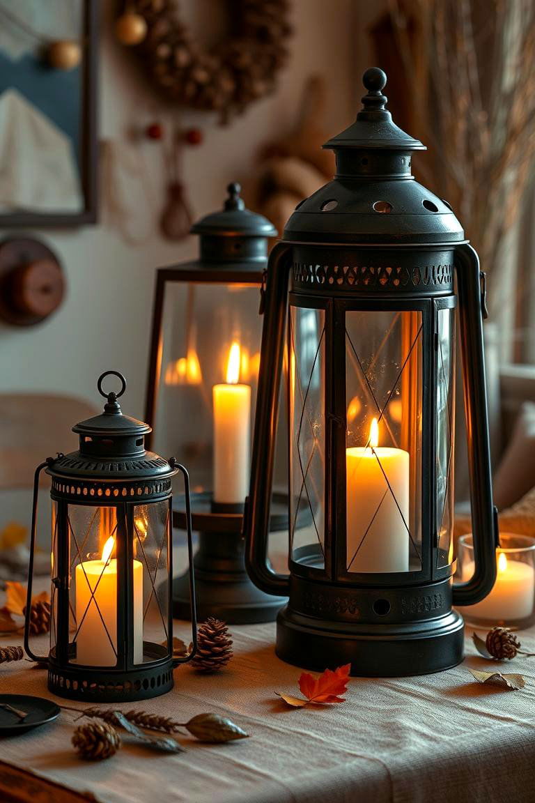 Vintage Lanterns with Candles - 24 Fall Table Decor Ideas