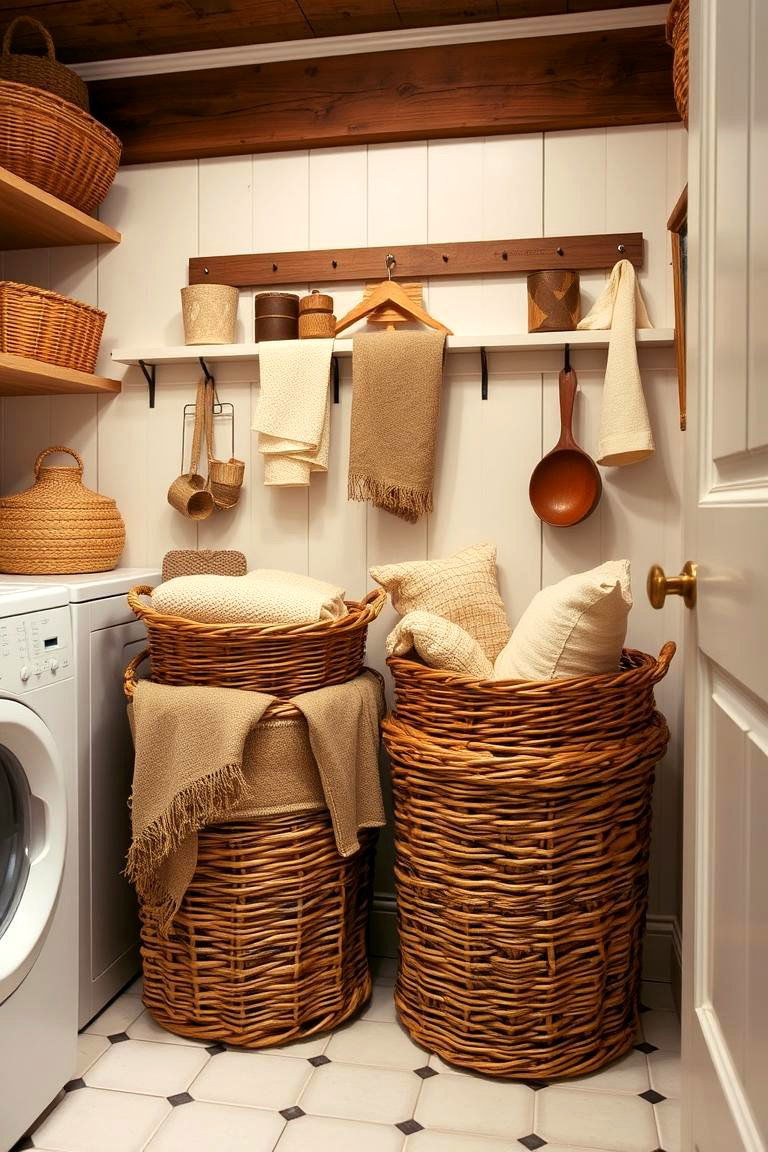 Vintage Laundry Baskets - 24 Boho Laundry Room Ideas