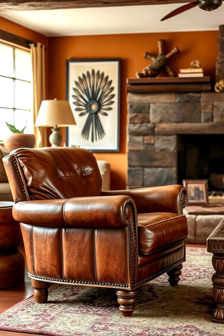Vintage Leather Accents - 24 Southwest Living Room Ideas