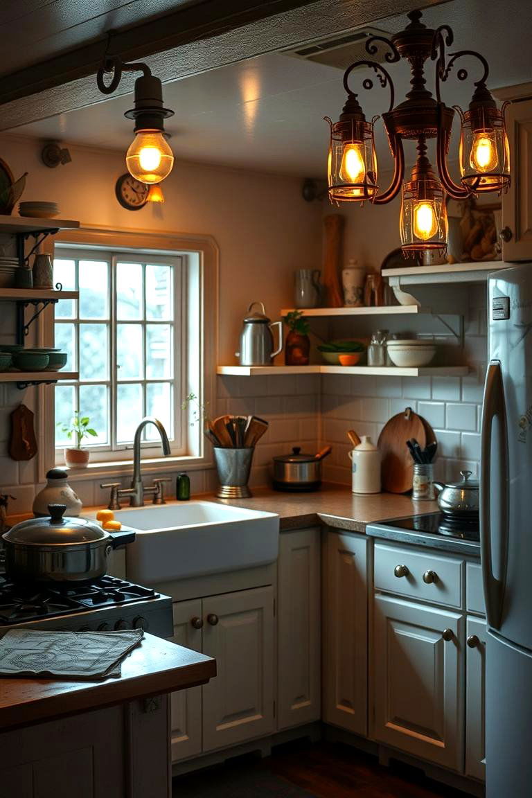 Vintage Lighting Fixtures - 24 Boho Kitchen Ideas