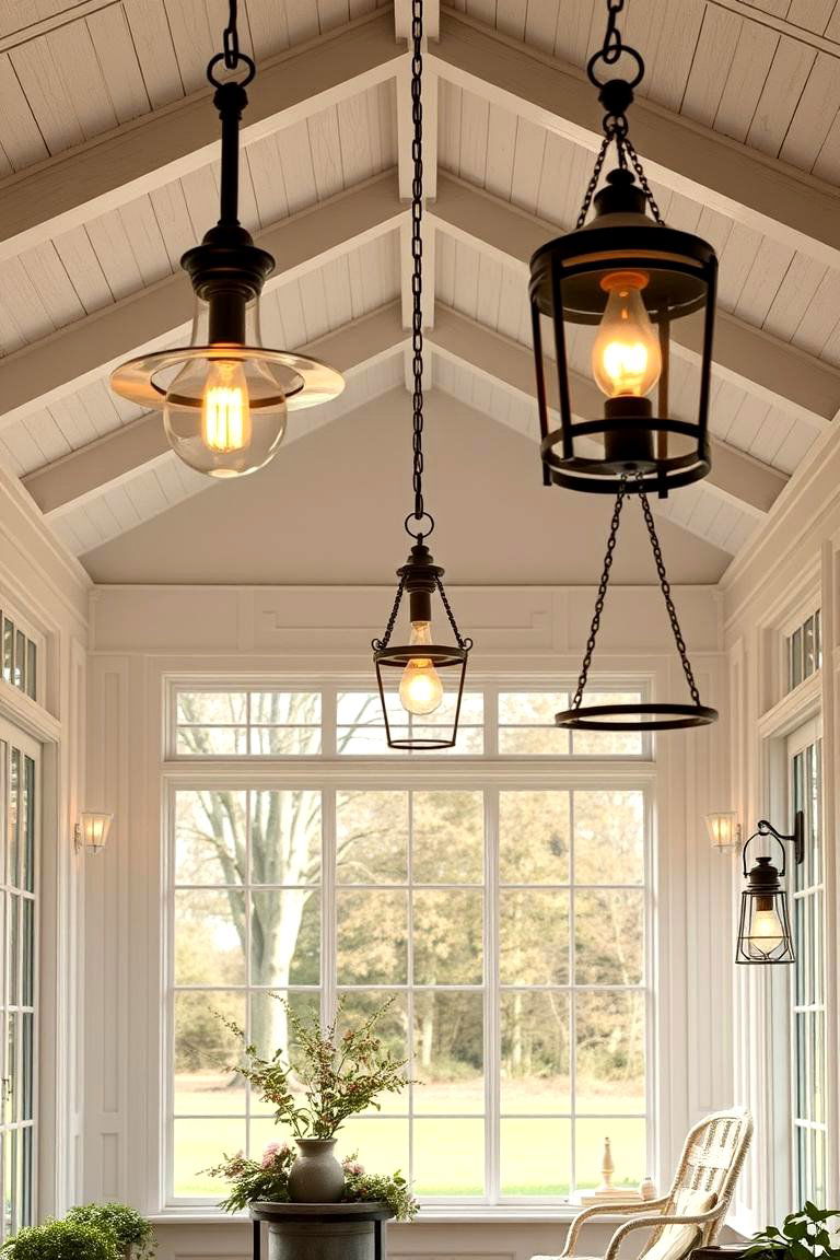 Vintage Lighting for Farmhouse Warmth - 24 Farmhouse Sunroom Ideas