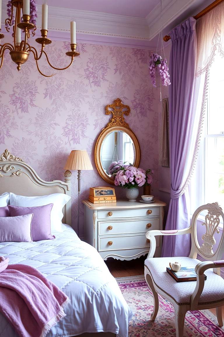 Vintage Lilac Elegance - 24 Lilac Bedroom Ideas
