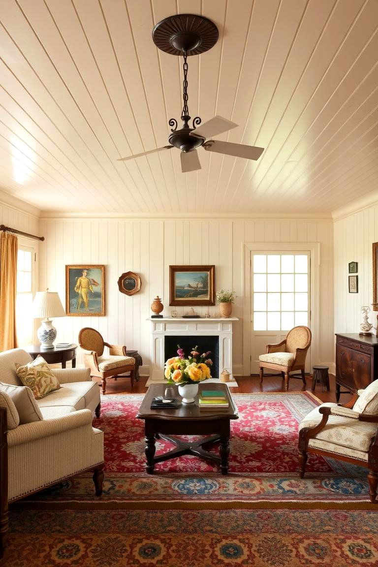 Vintage Living Room - 24 Beadboard Ceiling Design Ideas