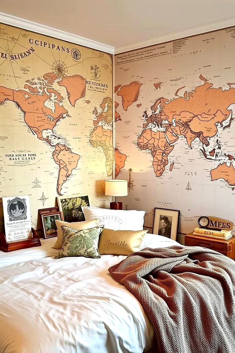 Vintage Maps for a Travel Inspired Bedroom - 24 Bedroom Wallpaper Ideas