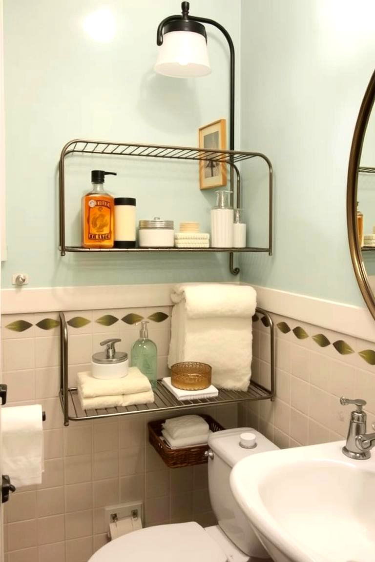 Vintage Metal Shelves for a Retro Feel - 24 Bathroom Shelf Ideas