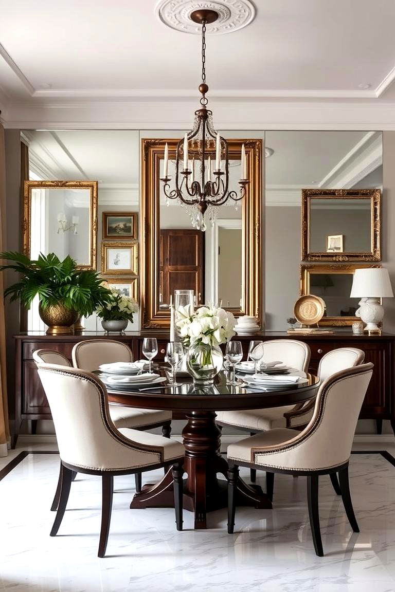 Vintage Mirror Accent Wall - 24 Dining Room Accent Wall Ideas