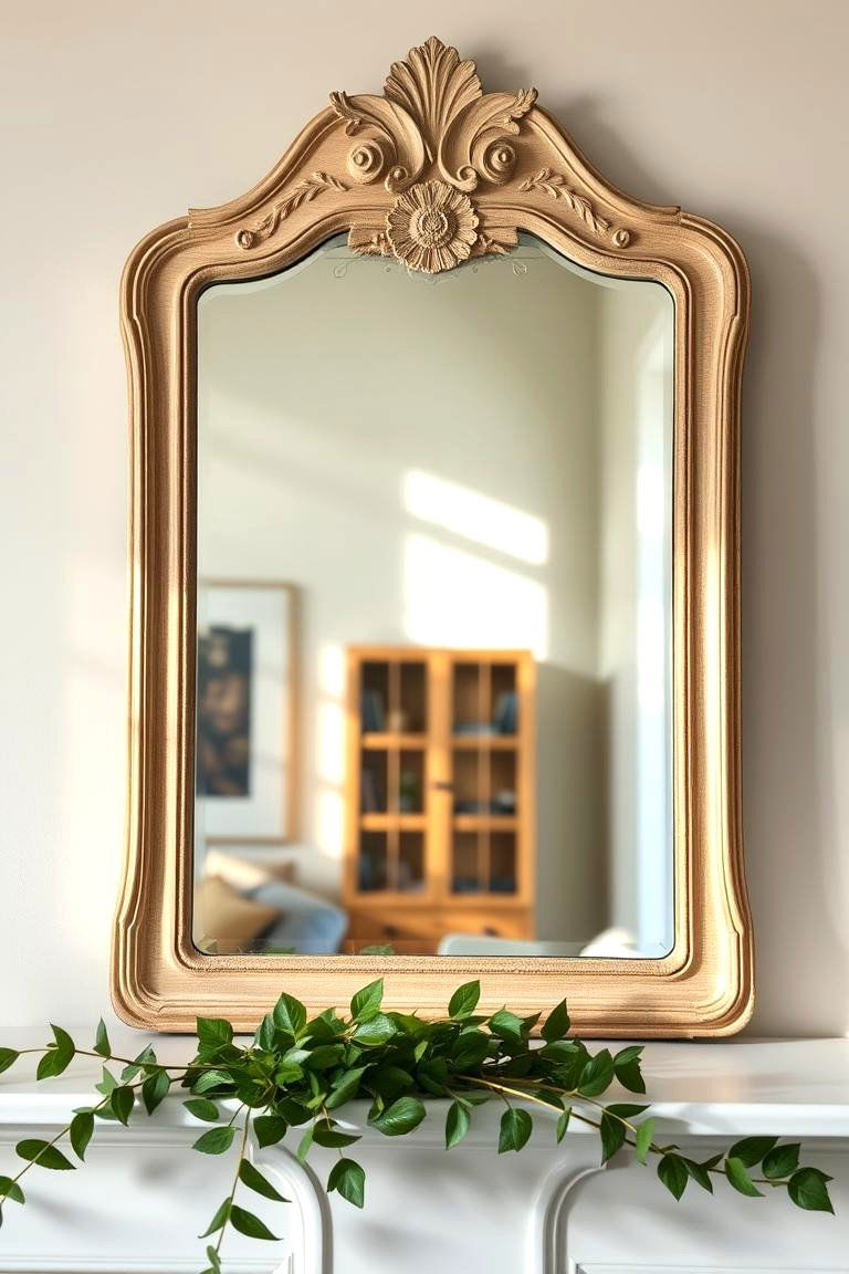 Vintage Mirror with a Spring Frame - 24 Spring Mantel Decor Ideas