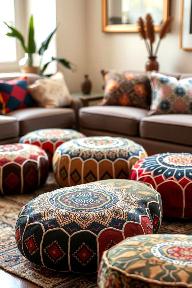 Vintage Moroccan Poufs - 24 Colorful Boho Decor Ideas