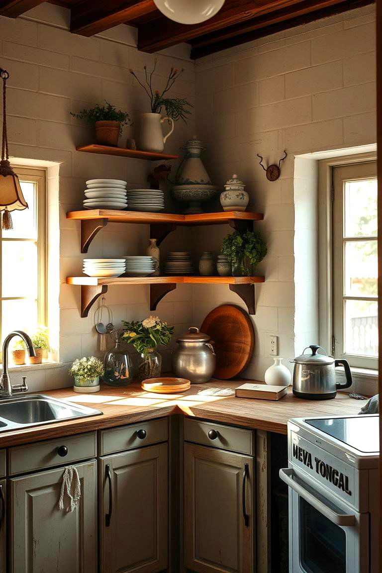 Vintage Open Shelving - 24 Shabby Chic Kitchen Ideas