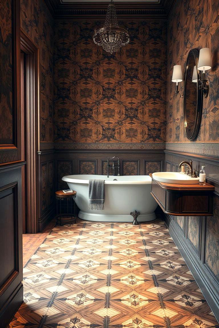 Vintage Parquet Wood Patterns - 24 Ideas for Wood Floors in Bathrooms