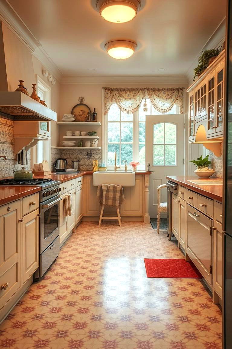 Vintage Pattern Appeal - 24 Linoleum Kitchen Flooring Ideas