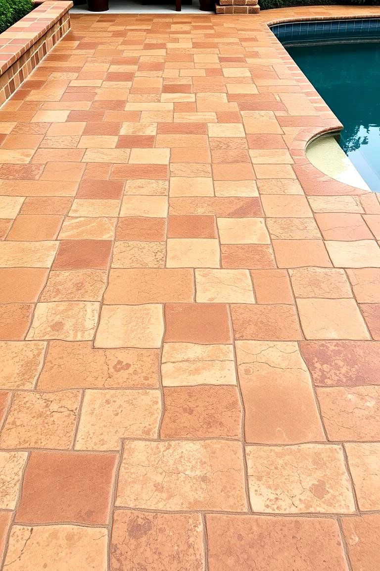 Vintage Patterned Warmth - 24 Stamped Concrete Pool Deck Ideas