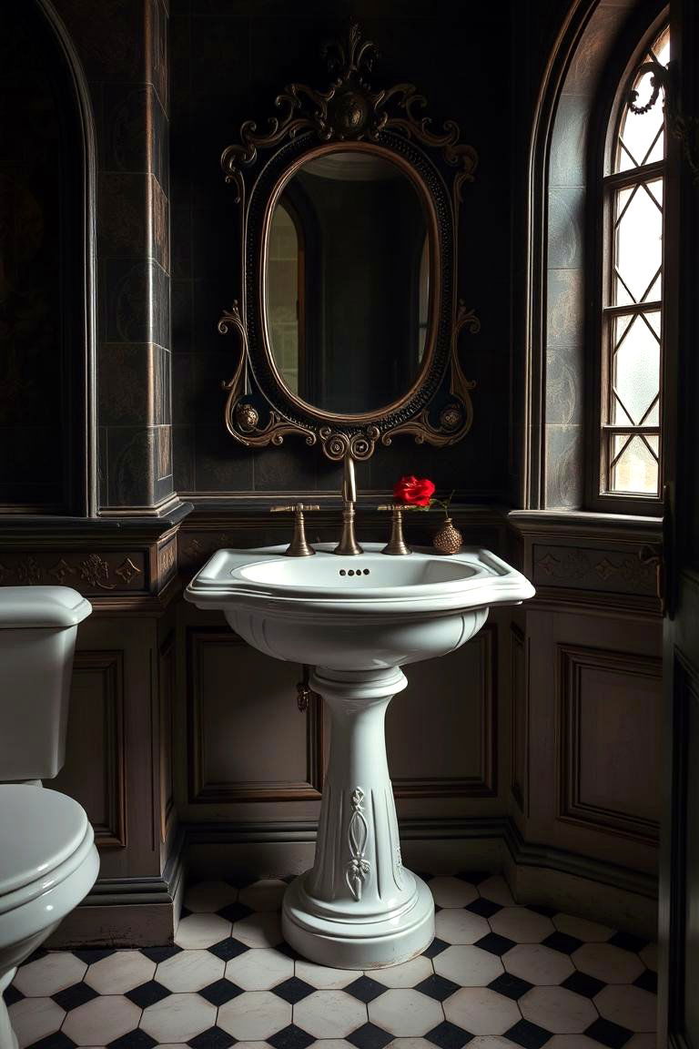 Vintage Pedestal Sink - 24 Gothic Bathroom Ideas