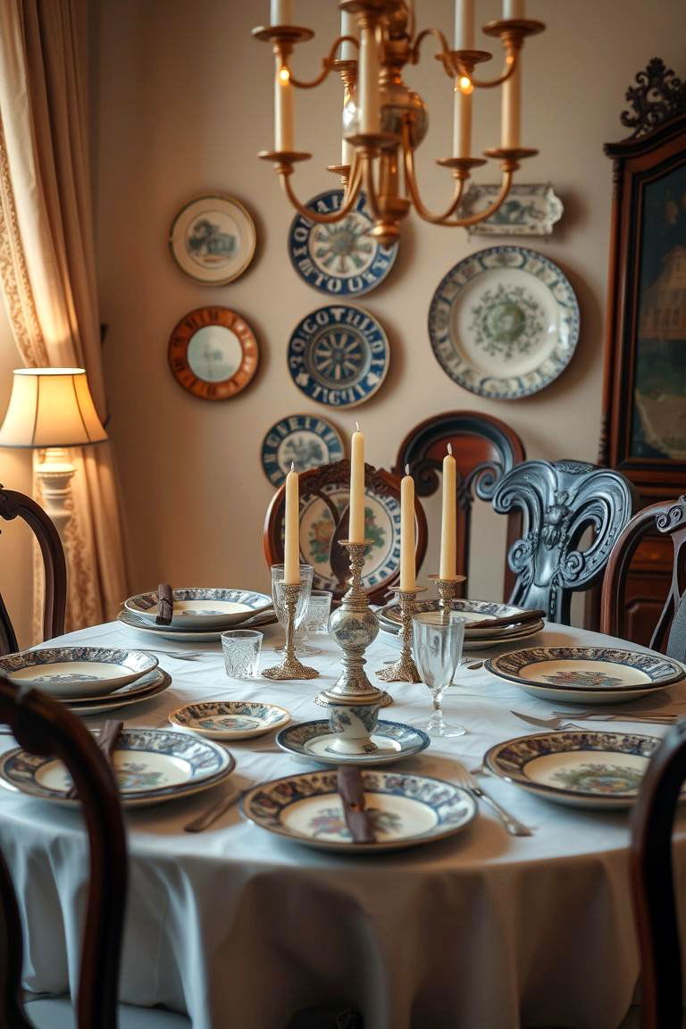 Vintage Plate Showcase - 24 Dining Room Table Decor Ideas