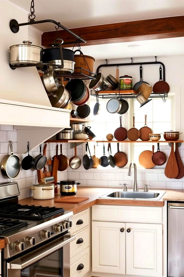 Vintage Pot Racks - 24 Tudor Kitchen Ideas