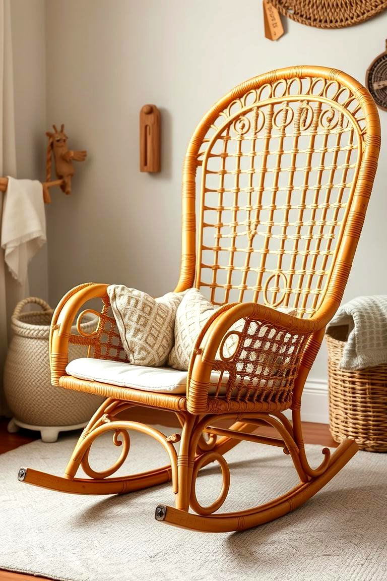 Vintage Rattan Rocking Chair - 24 Boho Nursery Ideas