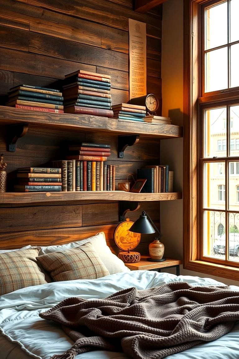 Vintage Reclaimed Wood Shelves - 24 Bedroom Shelving Ideas