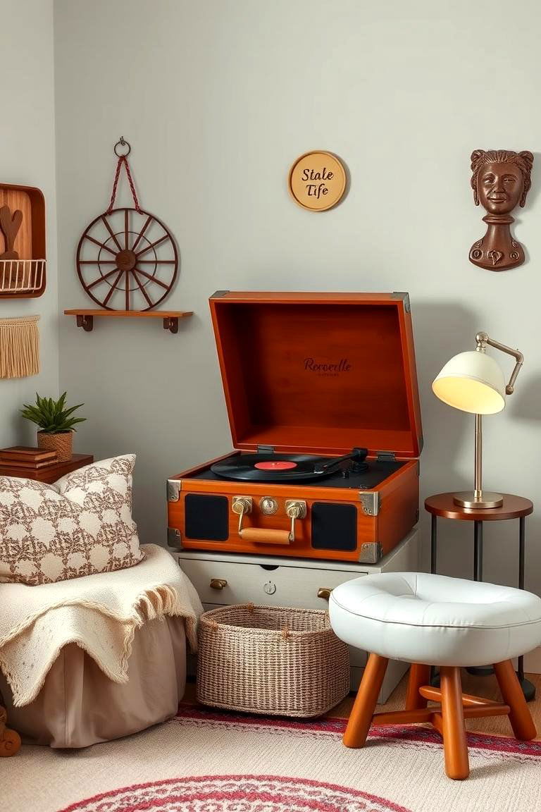 Vintage Record Player Corner - 24 Boho Nursery Ideas