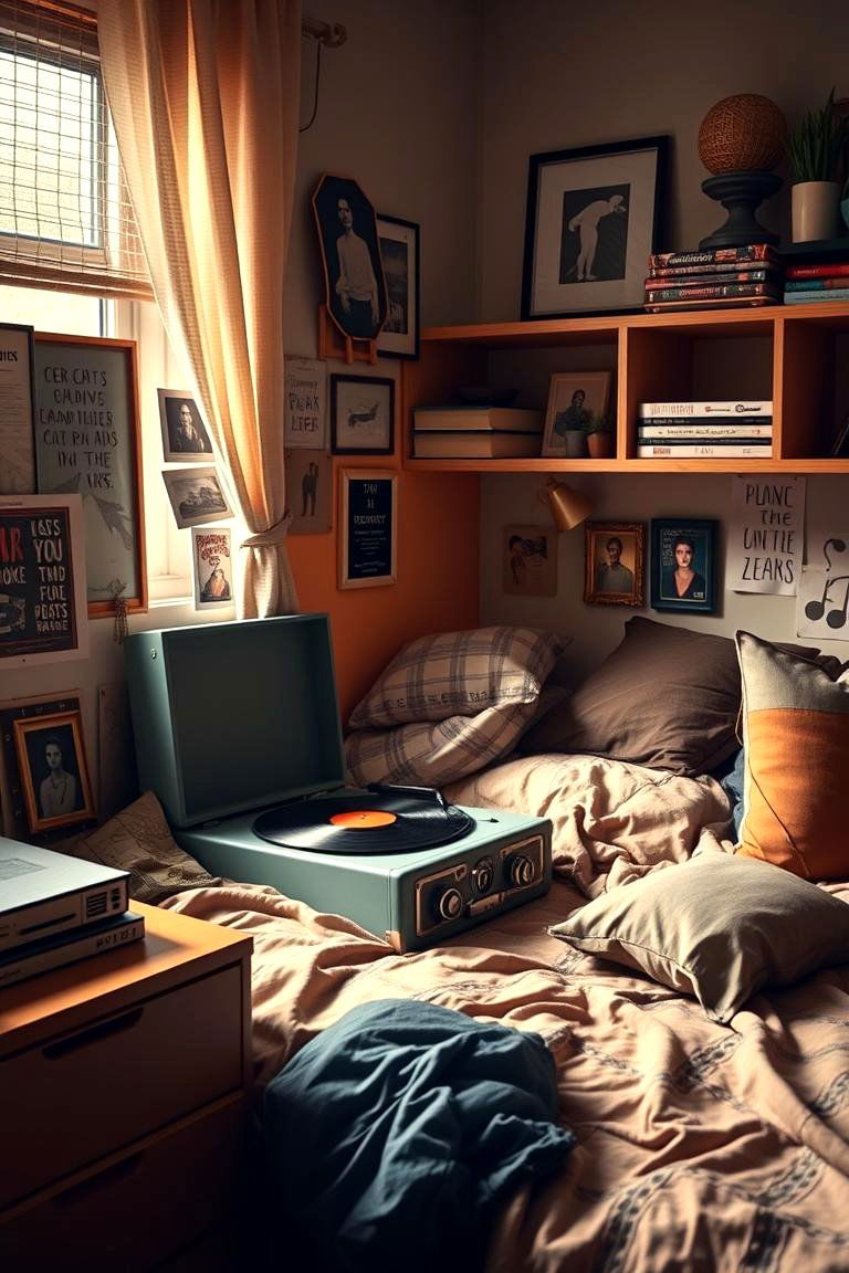 Vintage Record Player for Retro Vibes - 24 Boho Dorm Room Ideas
