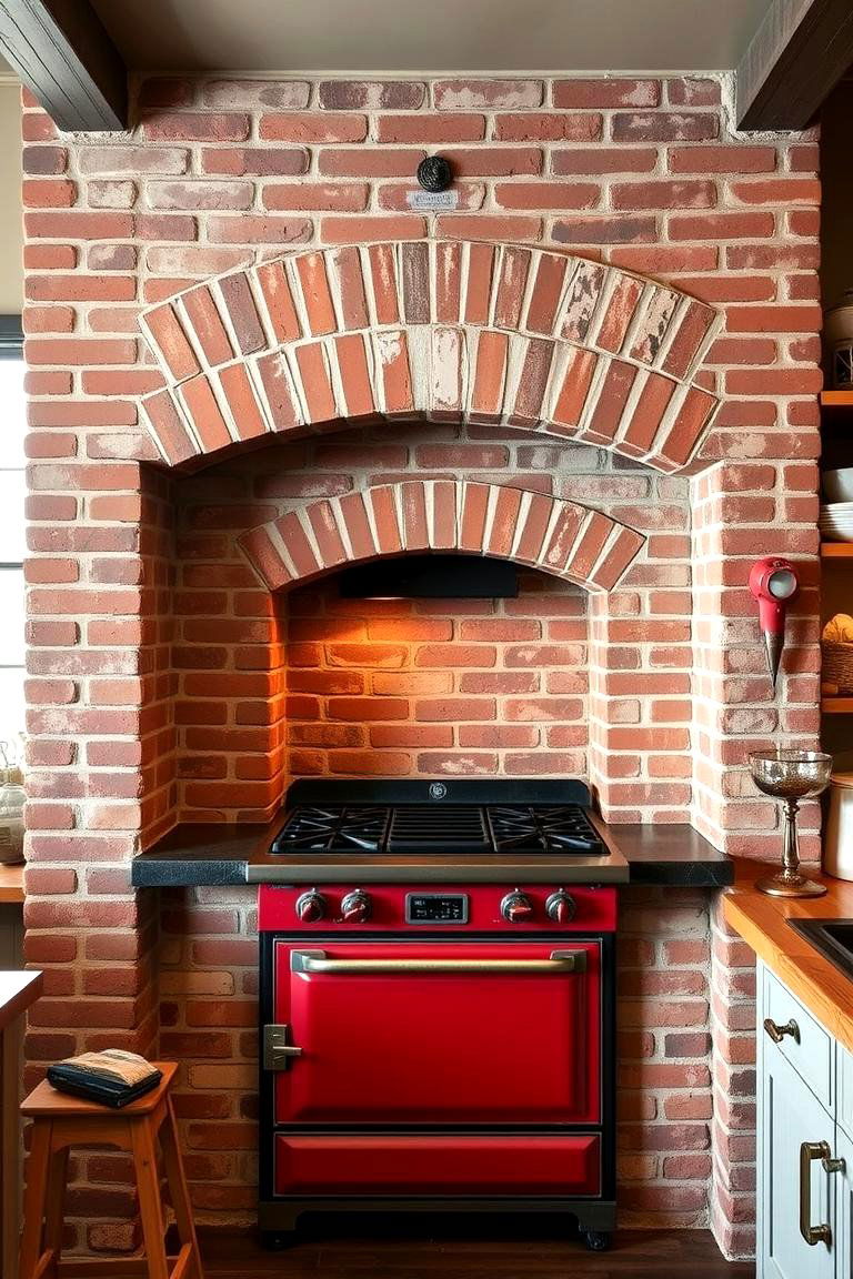 Vintage Red Brick Oven Display - 24 Red Brick Kitchen Ideas