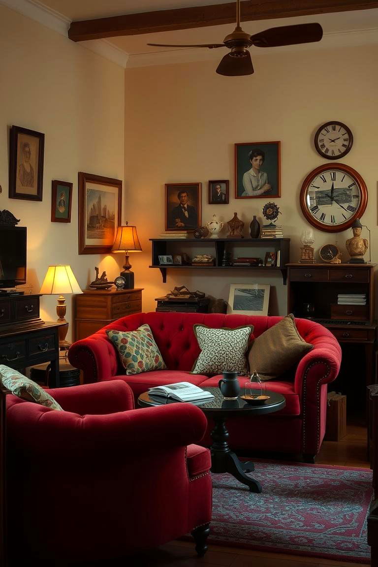 Vintage Red Charm - 24 Red Couch Living Room Ideas