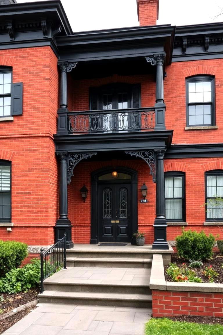 Vintage Revival Style - 24 Red Brick House with Black Trim Design Ideas