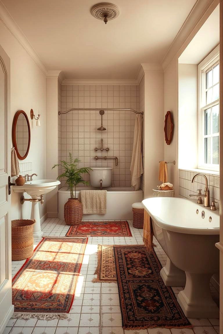 Vintage Rugs and Textiles - 24 Boho Bathroom Ideas