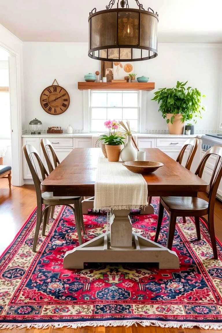 Vintage Rugs for Texture and Warmth - 24 Farmhouse Kitchen Ideas