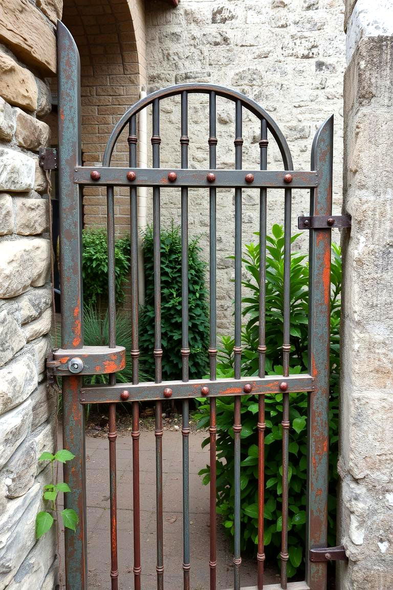 Vintage Rustic Metal Gate with Patina Finish - 24 Metal Garden Gate Ideas