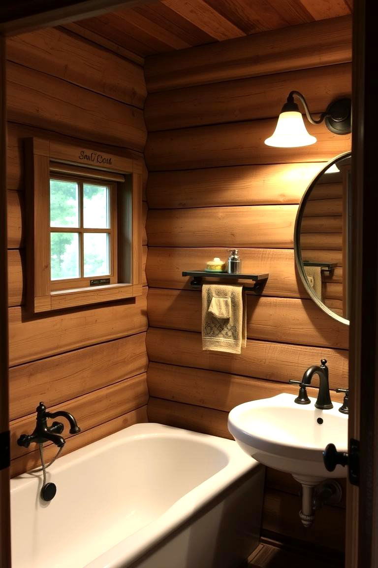 Vintage Shiplap and Log Charm - 24 Log Cabin Bathroom Ideas