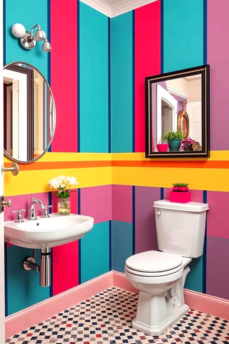 Vintage Stripes for a Retro Look - 24 Bathroom Wallpaper Ideas