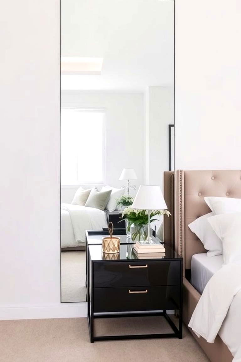 Vintage Style Mirror with Ornate Nightstand - 24 Mirror Behind Nightstand Design Ideas