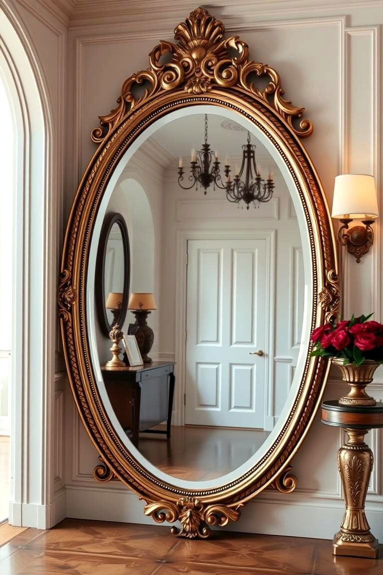 Vintage Style Oval Mirror - 24 Entryway Mirror Ideas