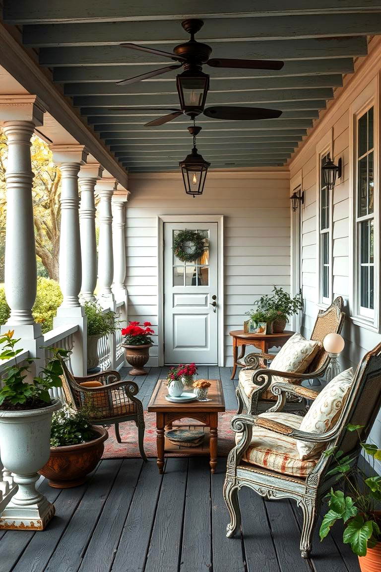 Vintage Style Relaxing Porch - 24 Mobile Home Porch Ideas