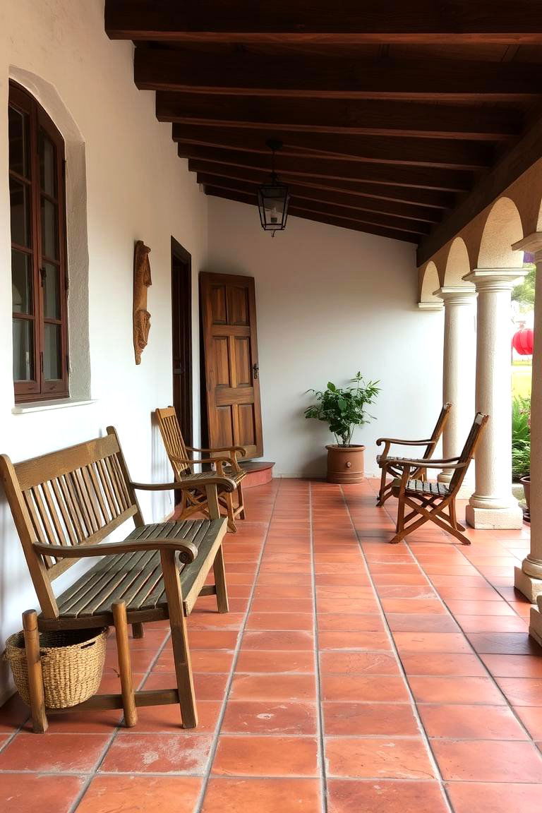 Vintage Style Terracotta Tiles - 24 spanish style front porch ideas