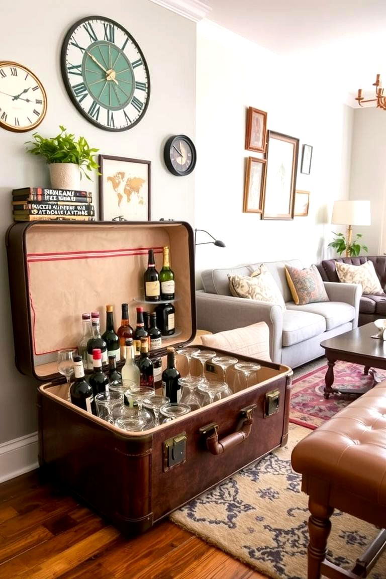 Vintage Suitcase Bar - 24 Home Bar Ideas On A Budget
