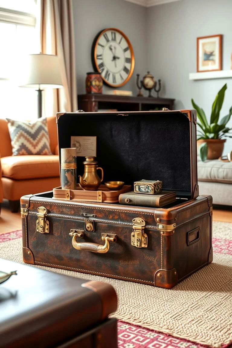Vintage Suitcase Decor - 24 Steampunk Living Room Ideas