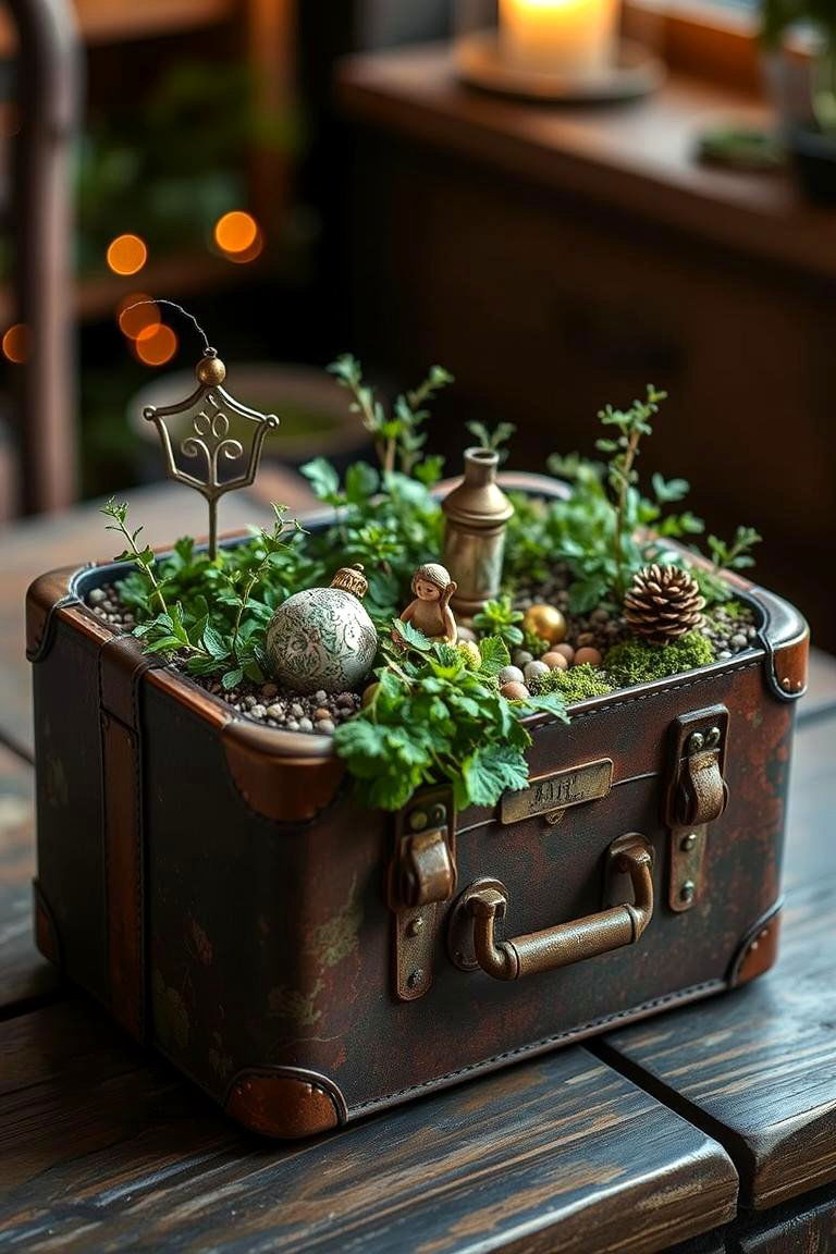Vintage Suitcase Sanctuary - 24 Fairy Garden Container Ideas
