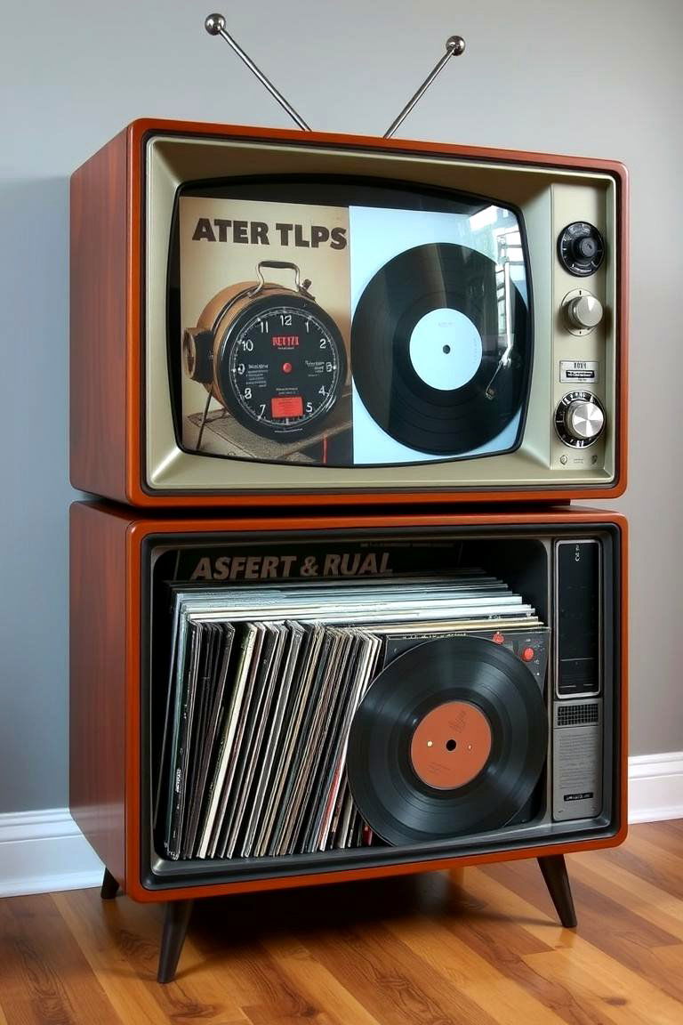Vintage TV Storage Conversion - 24 Vinyl Record Storage Ideas