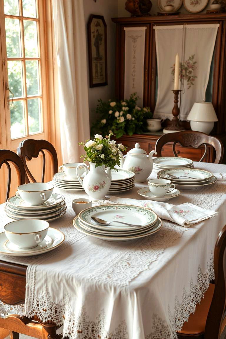Vintage Tableware and Linens - 24 thanksgiving table decor ideas