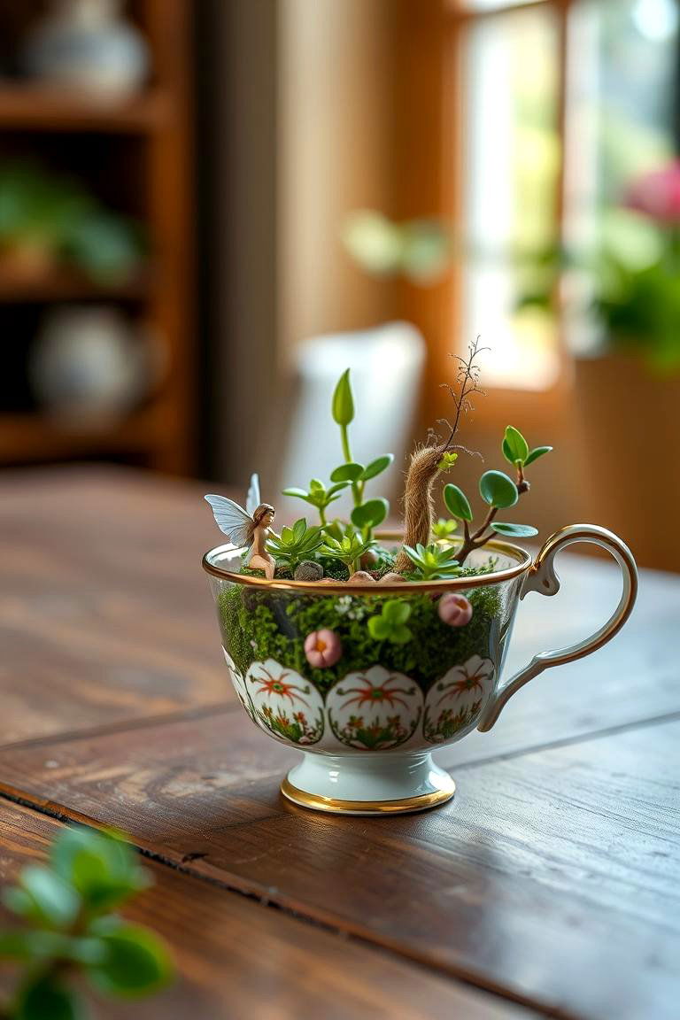 Vintage Tea Cup Fairy Garden - 24 Fairycore Bedroom Ideas