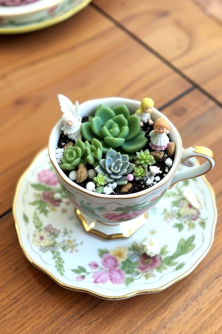 Vintage Tea Cup Garden - 24 Fall Bedroom Decor Ideas