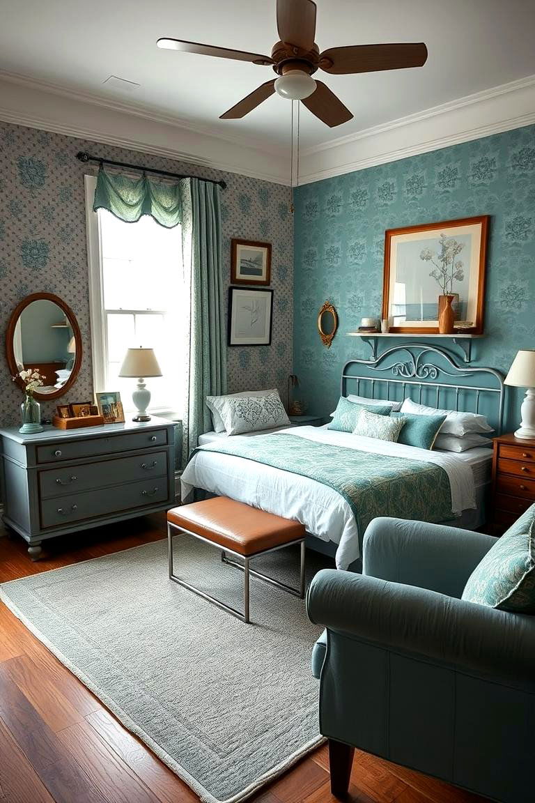 Vintage Teal Details - 24 Teal and Grey Bedroom Ideas