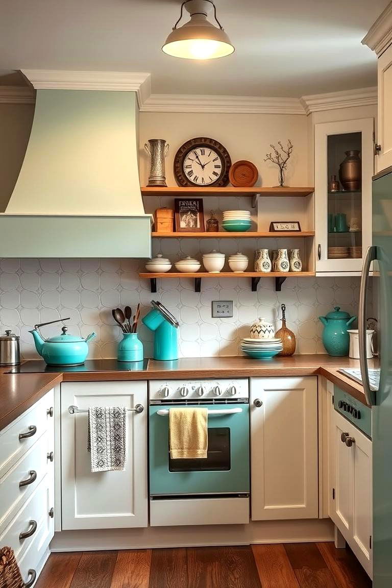 Vintage Teal Kitchen Decor - 24 Teal and White Kitchen Ideas